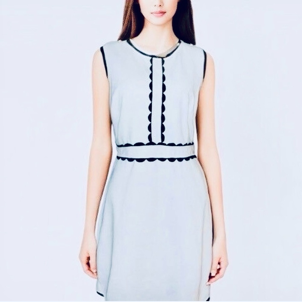 41 HAWTHORN DRESS WHITE BLACK TRIM ALINE STRETCH SCALLOP HEM SIZE LARGE L